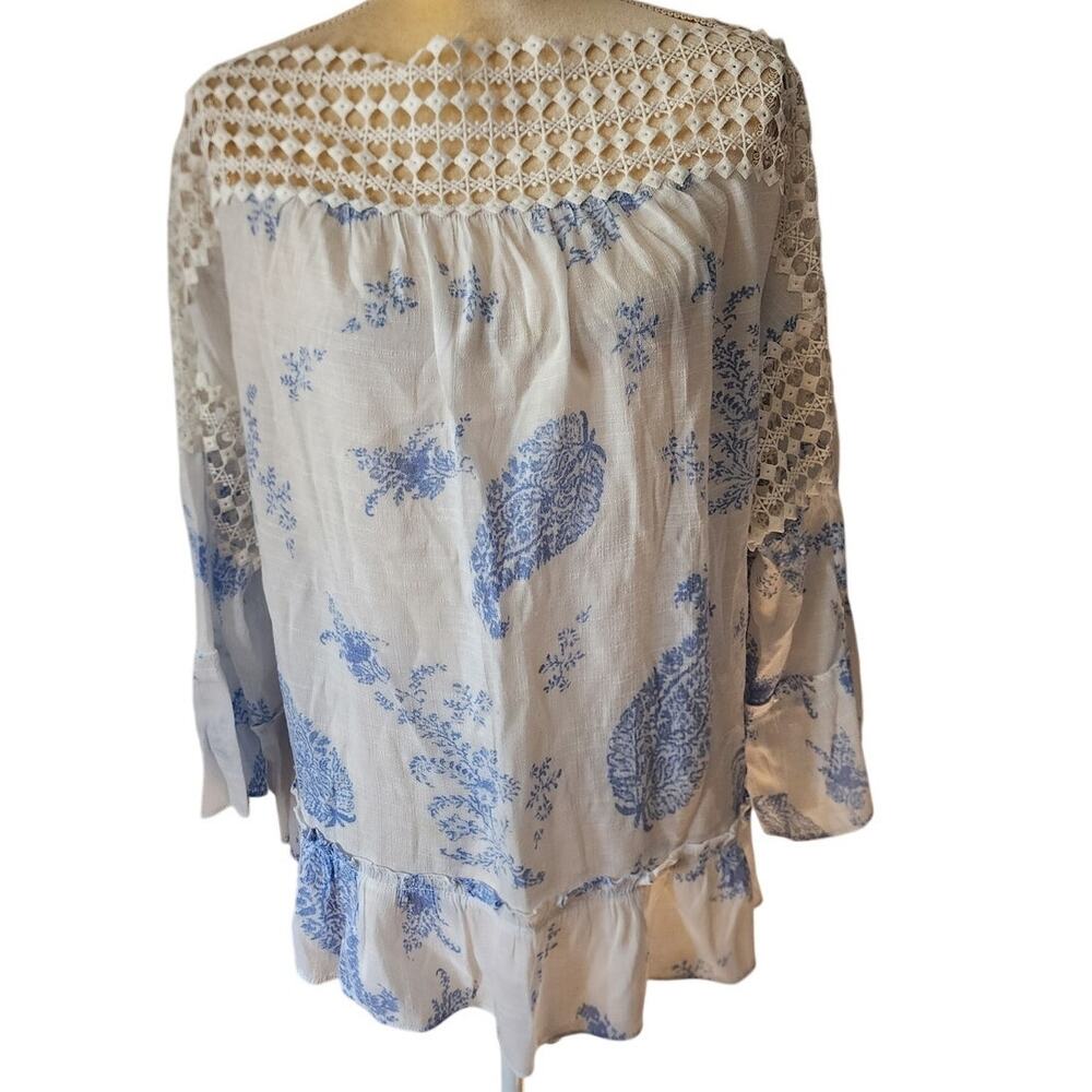 Zac & Rachel Flowy Oversized Tiered Long Sleeve Crochet Blouse Size Large